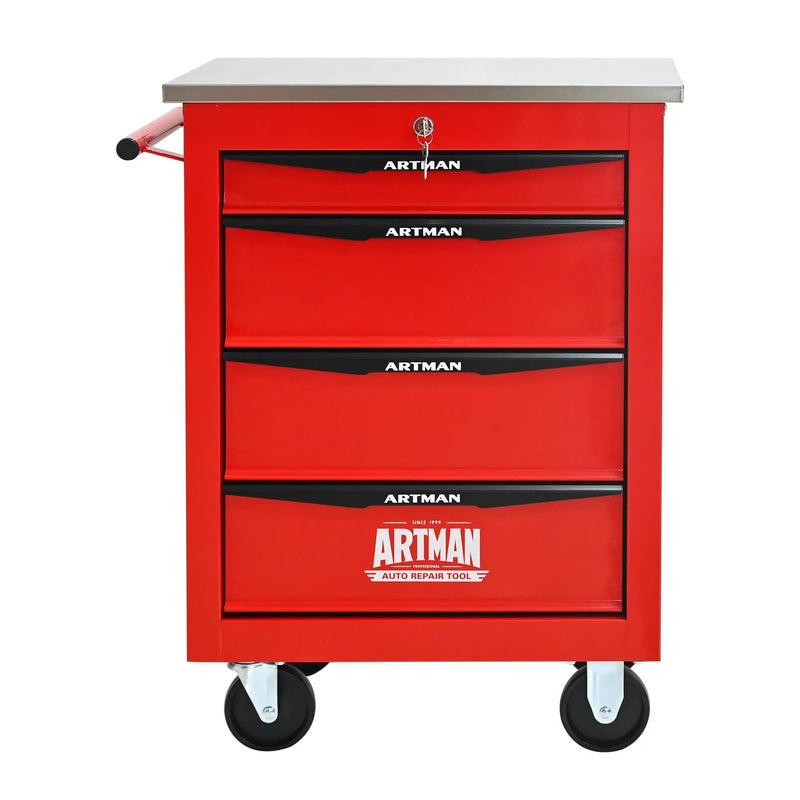 4 Drawers Multifunctional Tool Cart with Wheels, Red & Black by HouseOfZazla