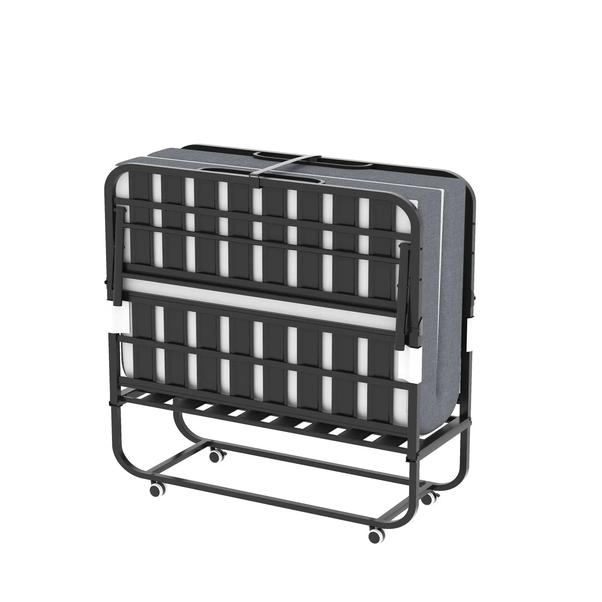 Twin Wide Folding Bed For Tall People, Extra Long & Wide Rollaway With Memory Foam, Heavy-Duty - Black by HouseOfZazla