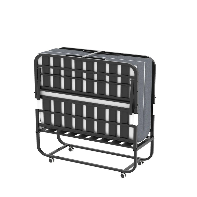 Twin Wide Folding Bed For Tall People, Extra Long & Wide Rollaway With Memory Foam, Heavy-Duty - Black by HouseOfZazla