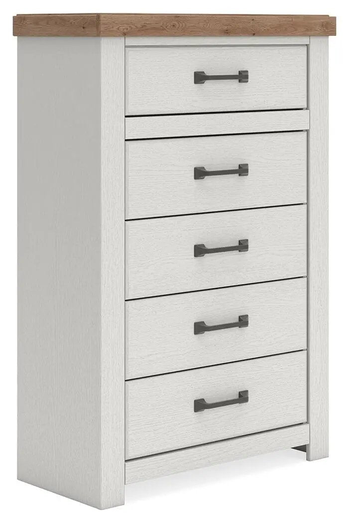 Savonport - Five Drawer Chest - White / Brown by Unique Piece Furniture