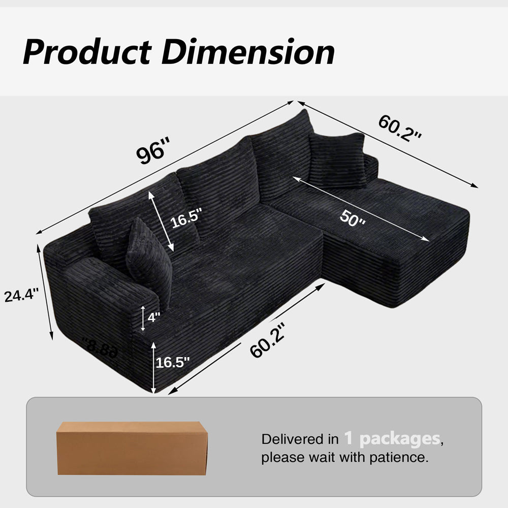 96" Compressed L-Shape Sofa by HouseOfZazla