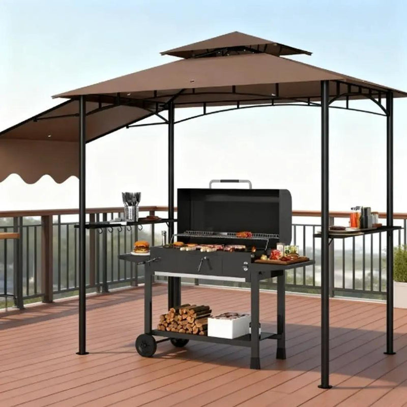 Ventilated Barbecue Gazebo Shelter with Side Awning, Shelves, and Hooks by HouseOfZazla