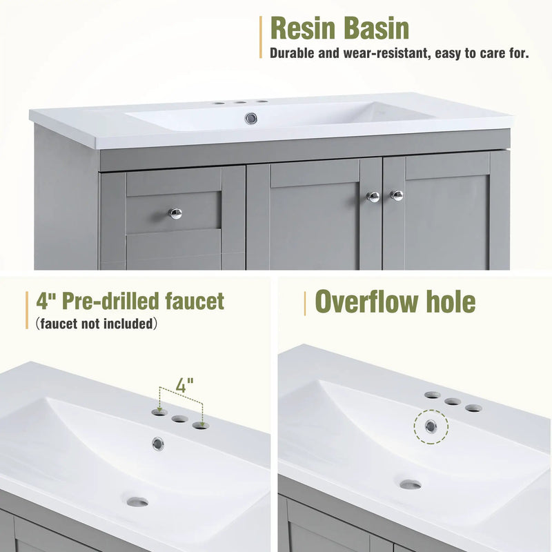 36 Inch Shaker Style Free-Standing Bathroom Vanity Cabinet with Sink by HouseOfZazla