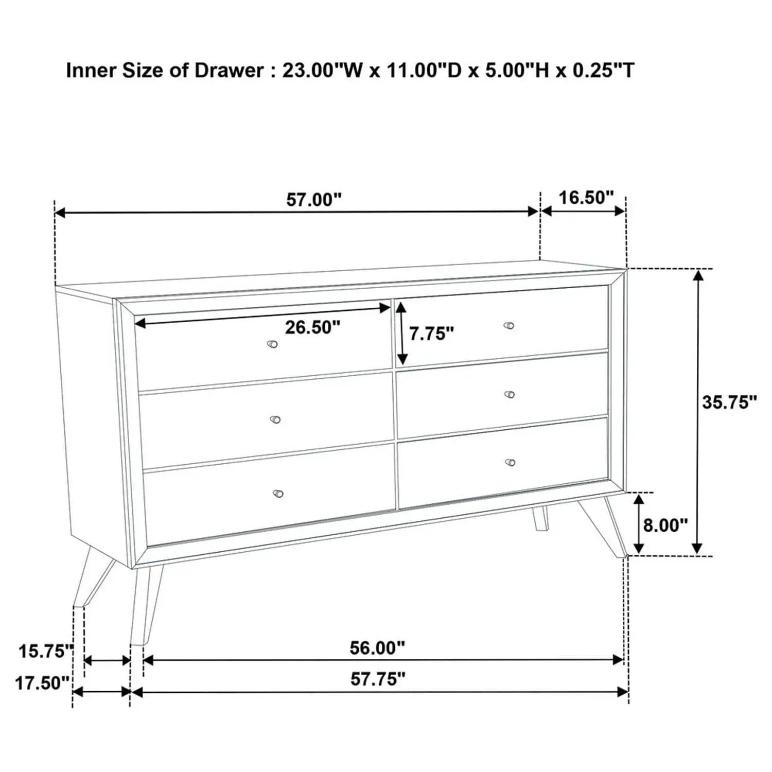 1 Piece Dresser With Angled Legs, Wave Texture And Round Knobs - White