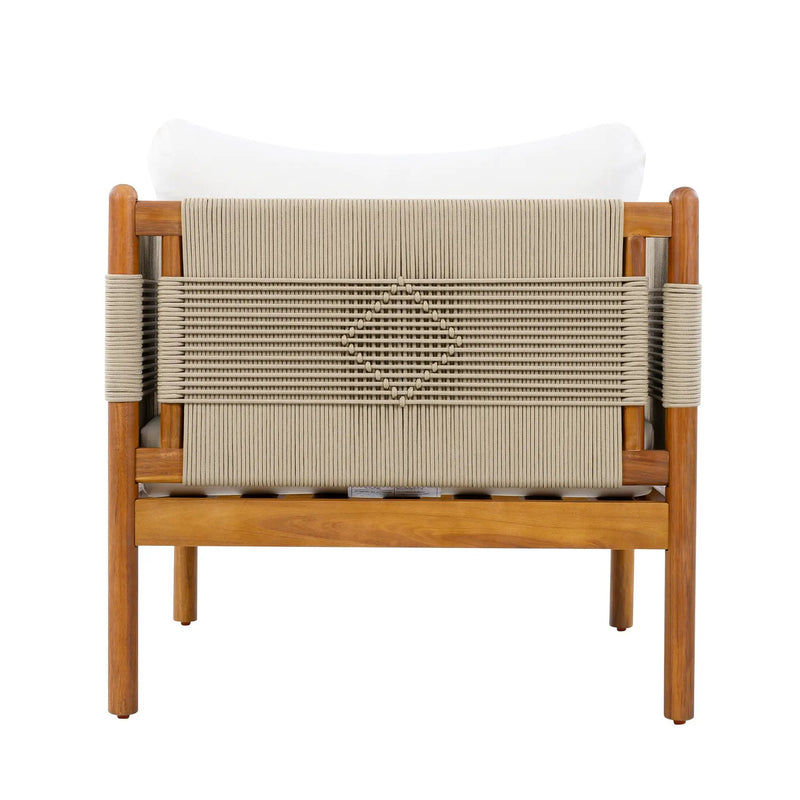 Outdoor Club Chairs (Set of 2) with Diamond-Pattern Beige Rope, Teak Finish by HouseOfZazla