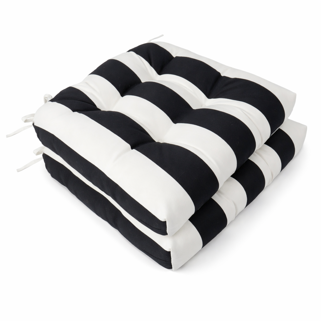 Outdoor Chair Cushions Set of 2 in Black/White Stripes by HouseOfZazla