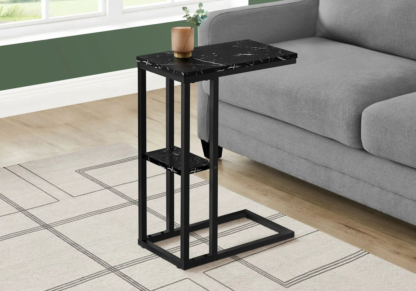 Accent Table, C-Shaped, Marble Look Contemporary & Modern Convenient Design by HouseOfZazla