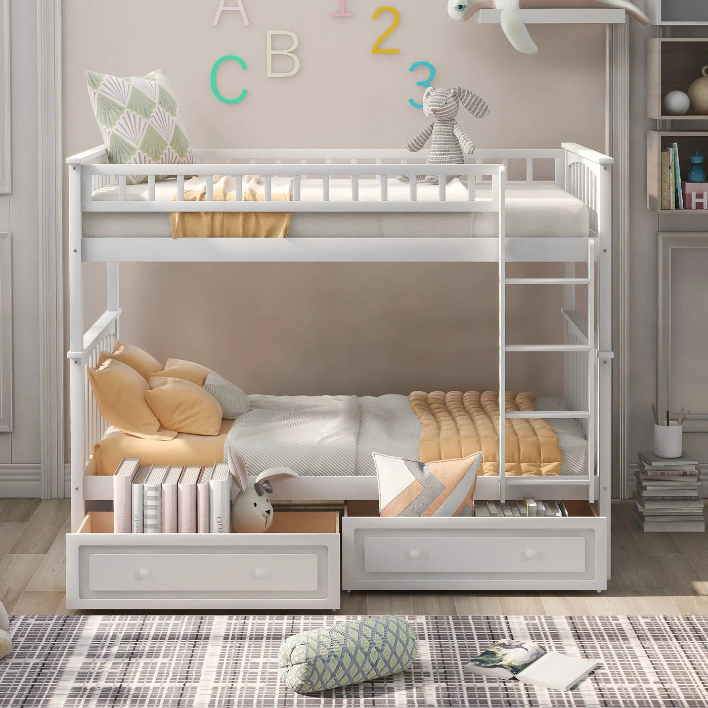 Mystrene - Twin Over Twin Bunk Bed With Drawers, Convertible Beds by Unique Piece Furniture