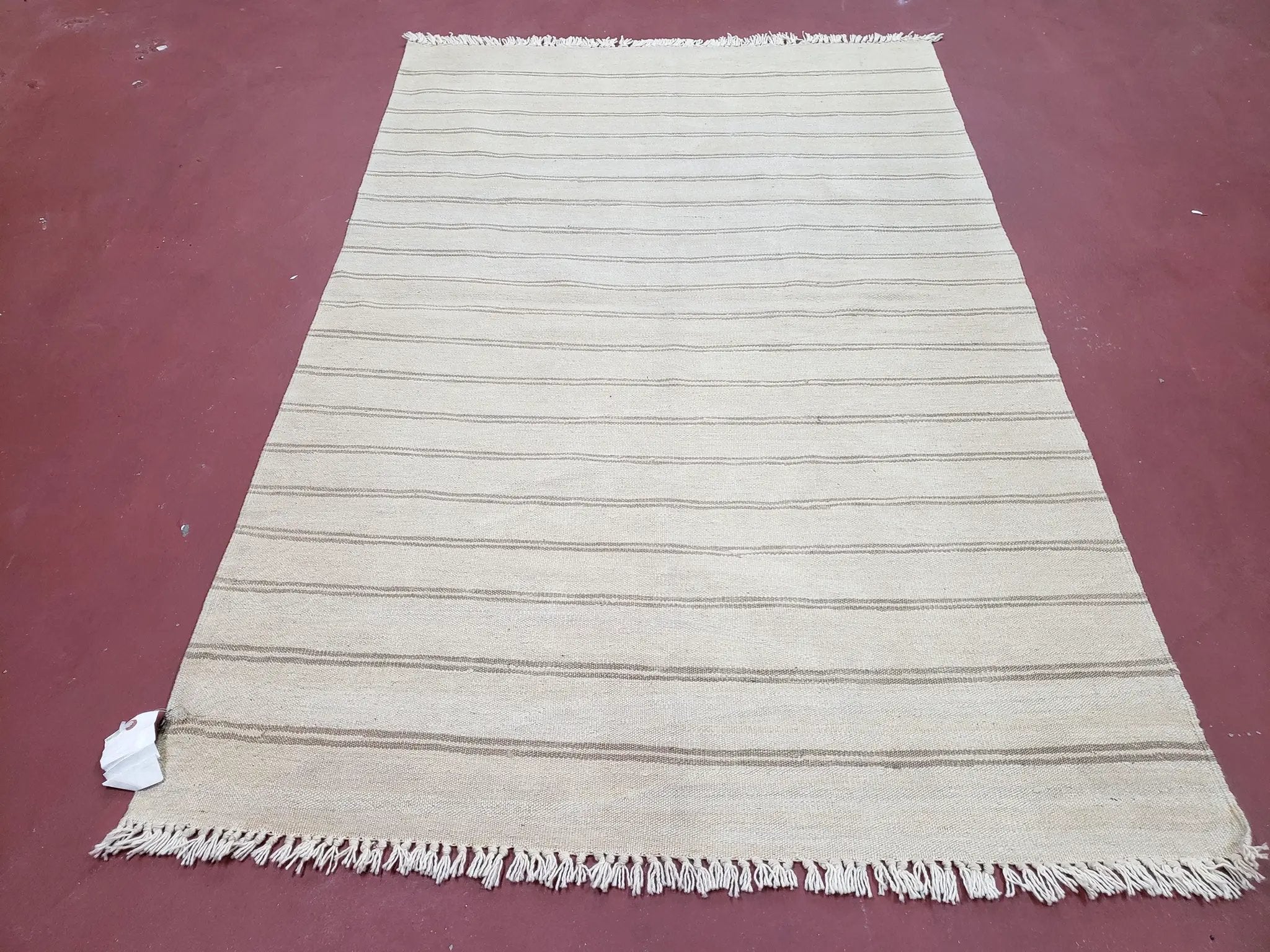 New Striped Turkish Kilim Area Rug 4x6 ft, Hand-Knotted, Wool, Light Gray, Earth Tone Decor, Flatweave Kilim, Two Toned Rug, Southwestern by Jewel Rugs