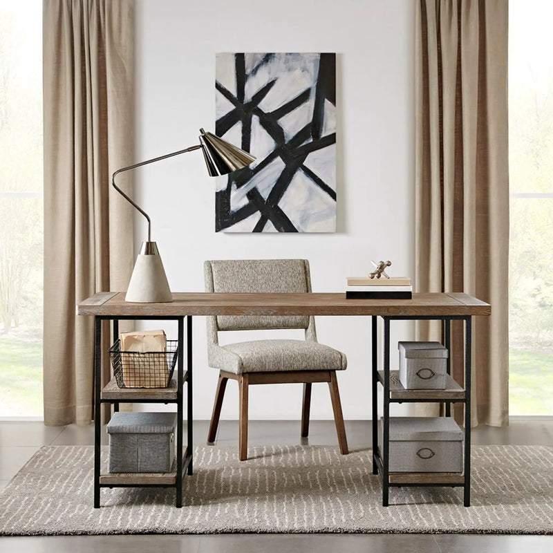 Industrial Style Metal Frame Accent Desk With Side Shelving - Gray by Unique Piece Furniture