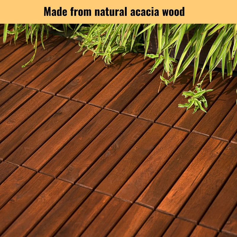Interlocking Deck Tiles Striped Pattern, Square Acacia Hardwood Outdoor Flooring For Patio, Bancony, Pool Side by HouseOfZazla