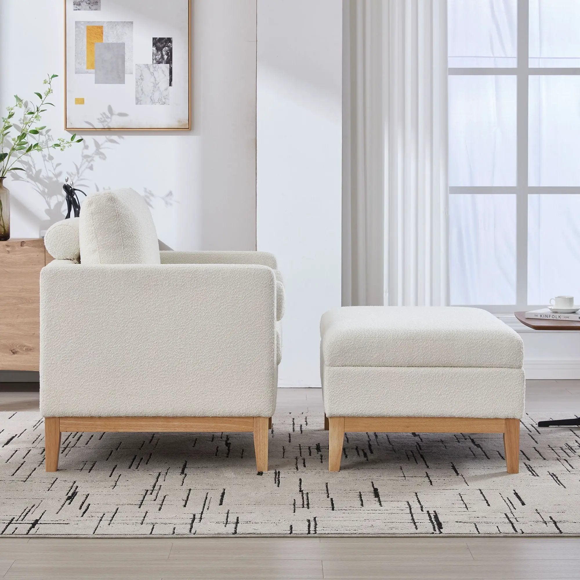 Oversized 360 Degree Swivel Barrel Accent Chair And Ottoman Set With Storage by Unique Piece Furniture