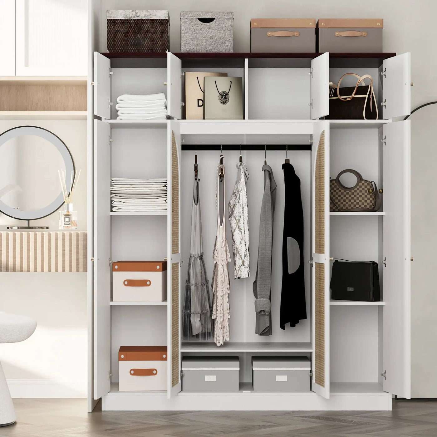 8 Door Armoire Wardrobe With Adjustable Shelves And Hanging Rod by Unique Piece Furniture