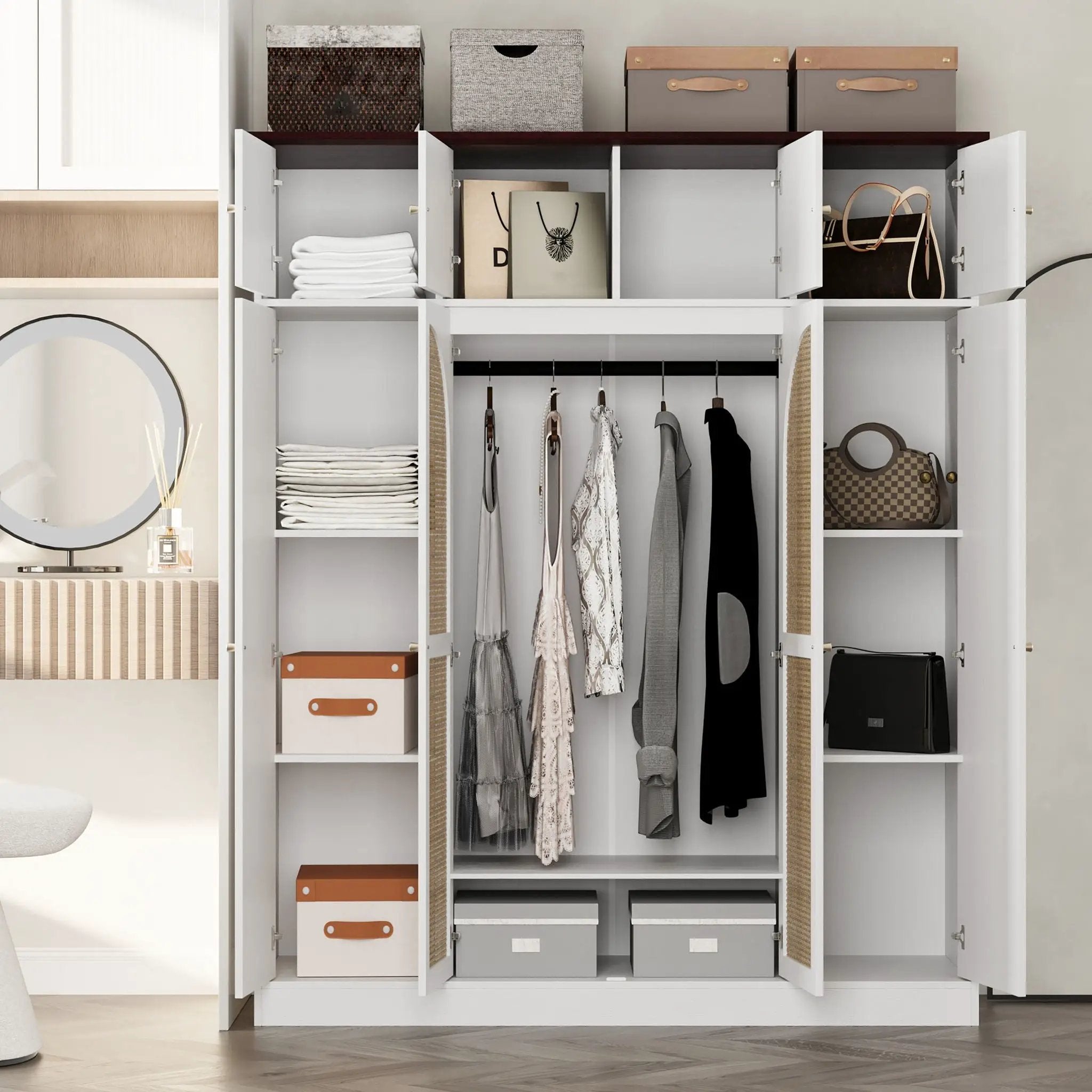 8 Door Armoire Wardrobe With Adjustable Shelves And Hanging Rod by Unique Piece Furniture