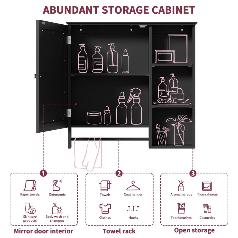 Wall Mounted Bathroom Storage Cabinet, Medicine Cabinets With Large Mirror Door, Adjustable Shelves And Three Open Storage Levels(Not Include Bathroom Vanity) by Unique Piece Furniture