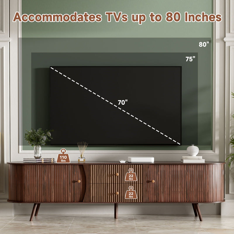 70" TV Stand With Tambour Doors And Fluted Drawers - Dark Brown by HouseOfZazla