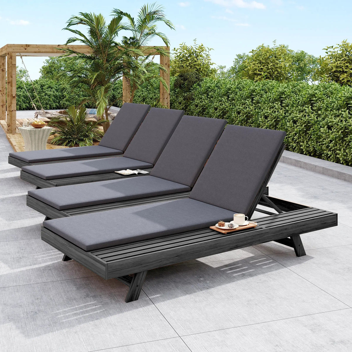 Lounge Chaise Set in Acacia Wood by HouseOfZazla