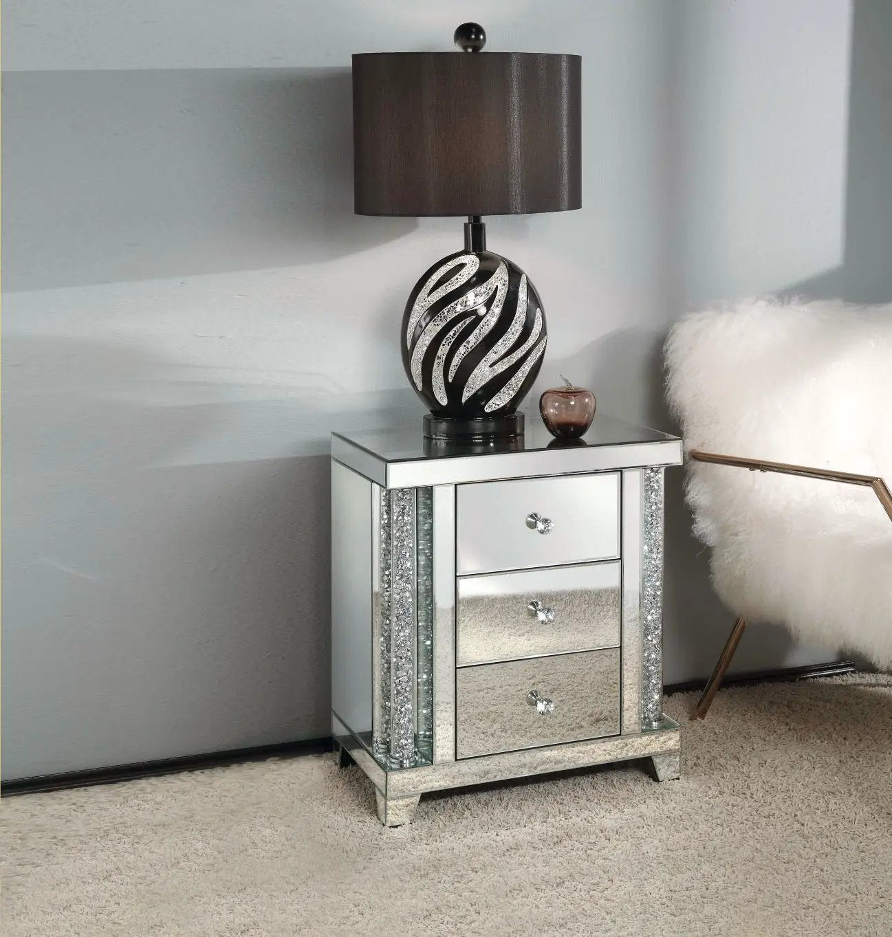 Noralie - 22" X 14" Accent Table - Mirrored & Faux Diamonds by Unique Piece Furniture
