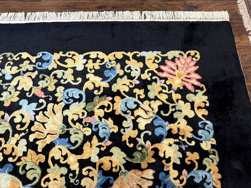Antique Chinese Peking Rug 12.6 x 14.9, Palace Size Asian Oriental Carpet, Art Deco Rug, Rare by Jewel Rugs