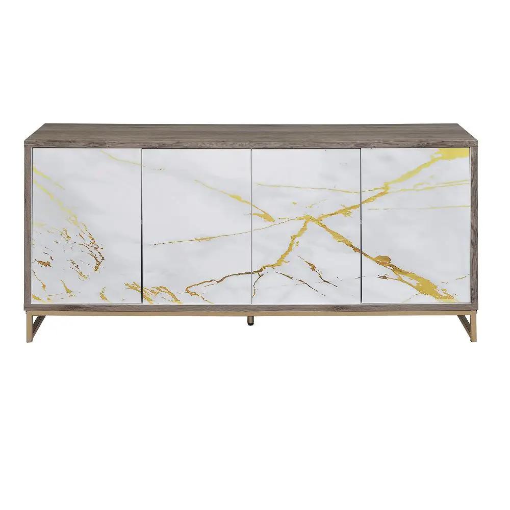 Paavan - Console Cabinet - White Marble Print Oak & Champagne by Unique Piece Furniture