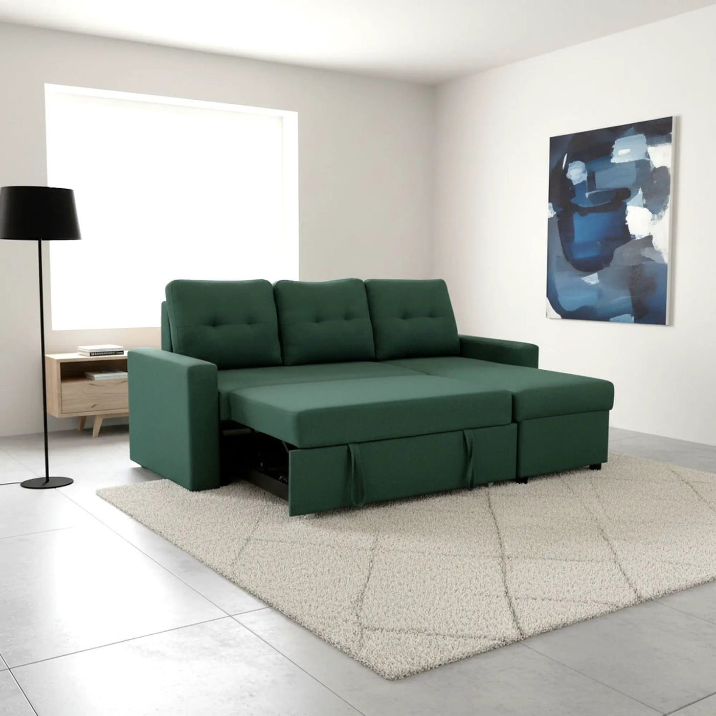 Convertible L Shaped Sectional Sleeper Sofa Bed, Saving Pull Out Couch by Unique Piece Furniture