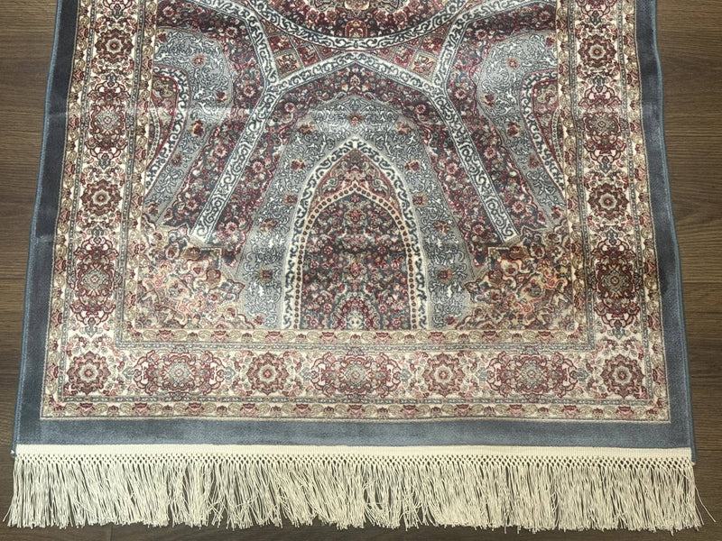 Turkish Silk Runner Rug 2.6 x 13, Blue Runner Rug, Dome Design, Bamboo Silk, New by Jewel Rugs