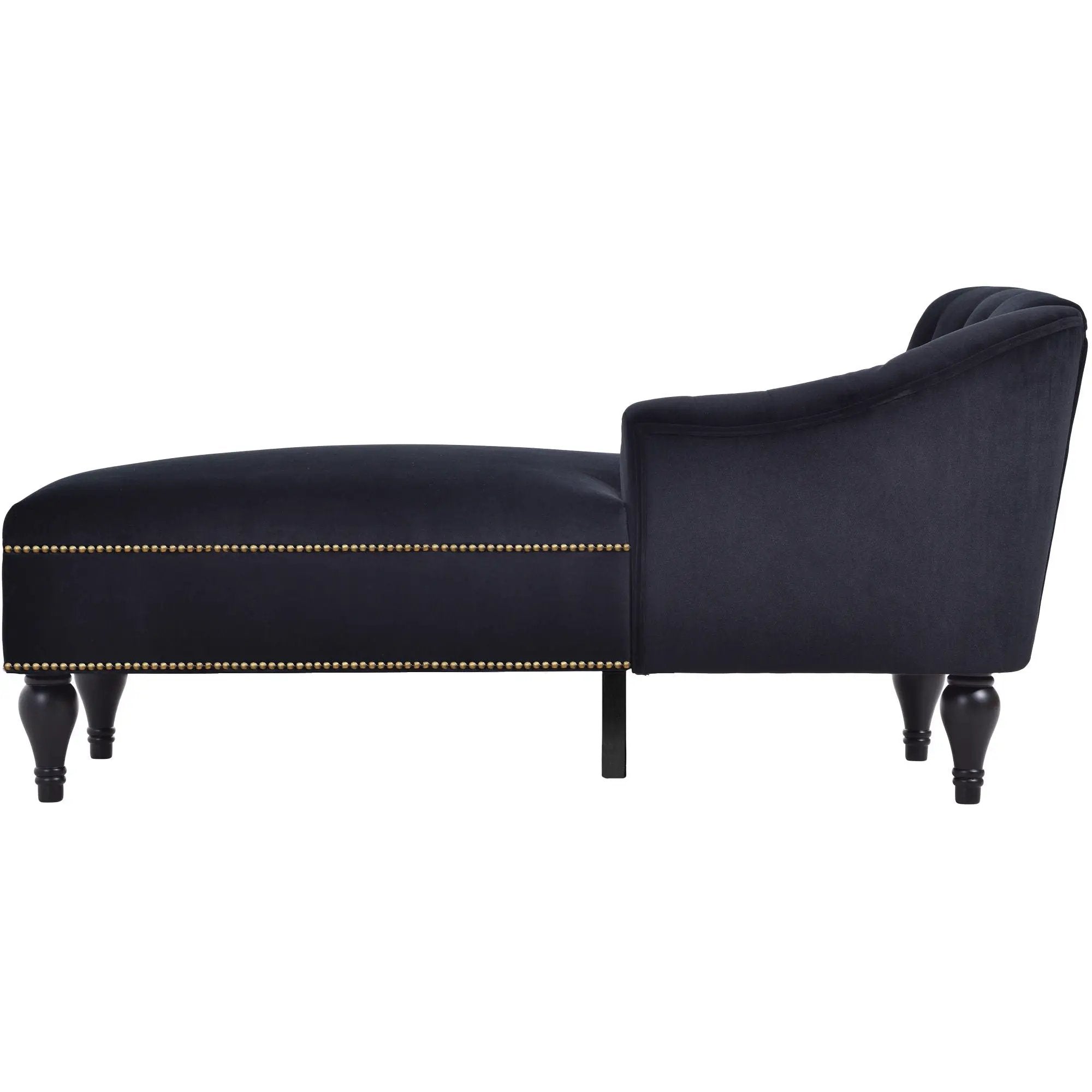Velvet Chaise Lounge, Button Tufted Right Arm Facing Lounge Chair With Nailhead Trim For Living Room - Black by HouseOfZazla