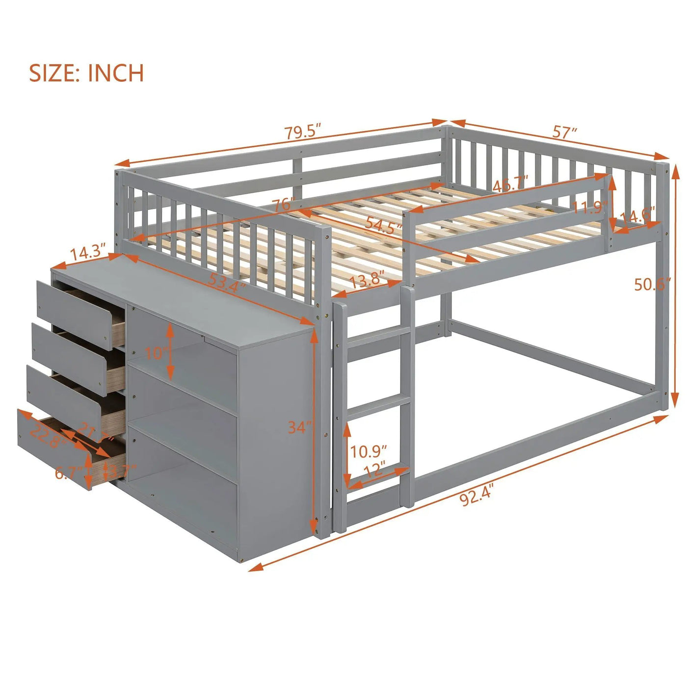 Bunk Bed With 4 Drawers and 3 Shelves by HouseOfZazla
