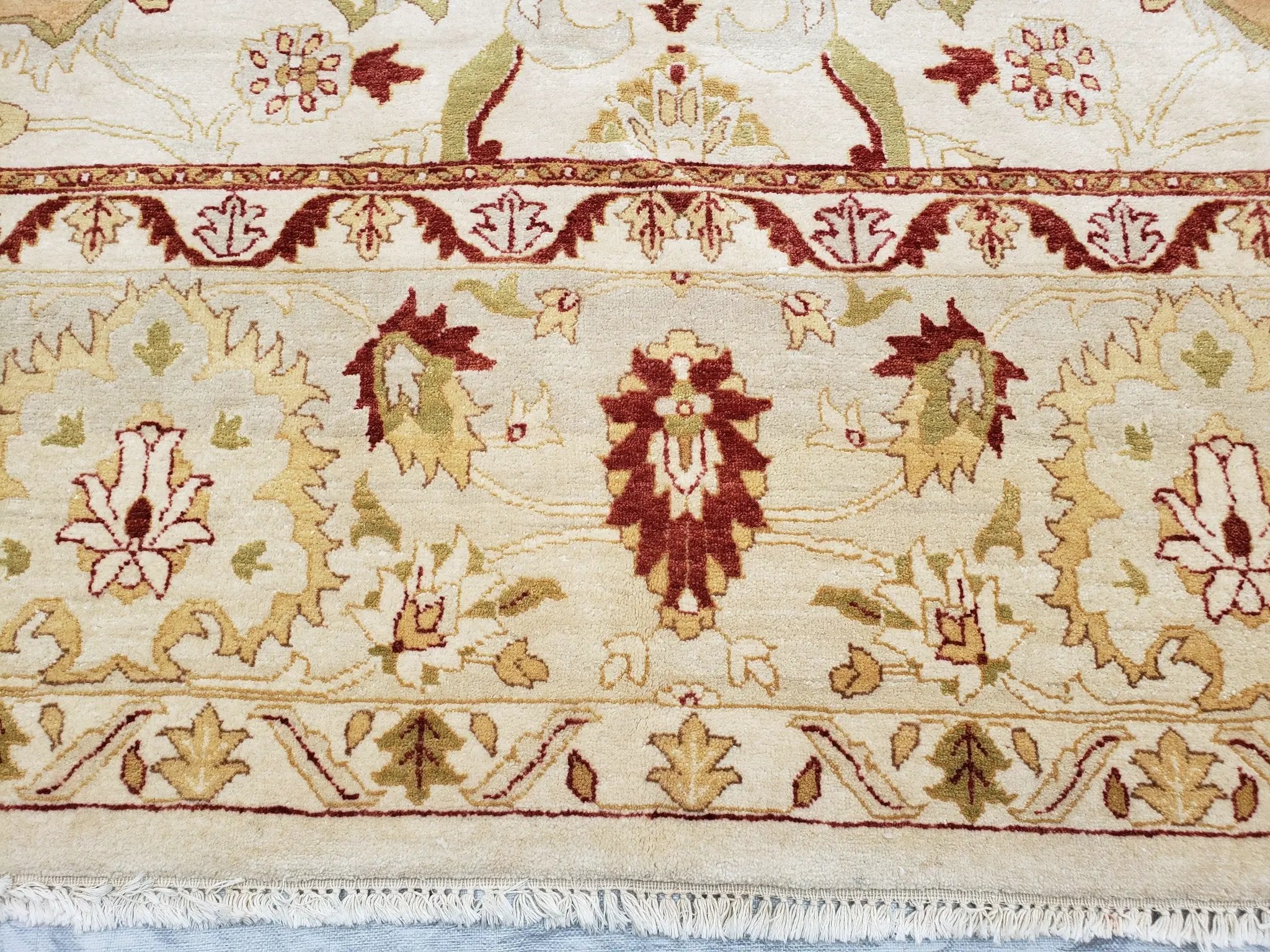 Vintage Oushak Area Rug, Hand-Knotted, Wool, Cream Beige Maroon, 10x15 Rug, 10x14 Rug, Large Oriental Carpet by Jewel Rugs