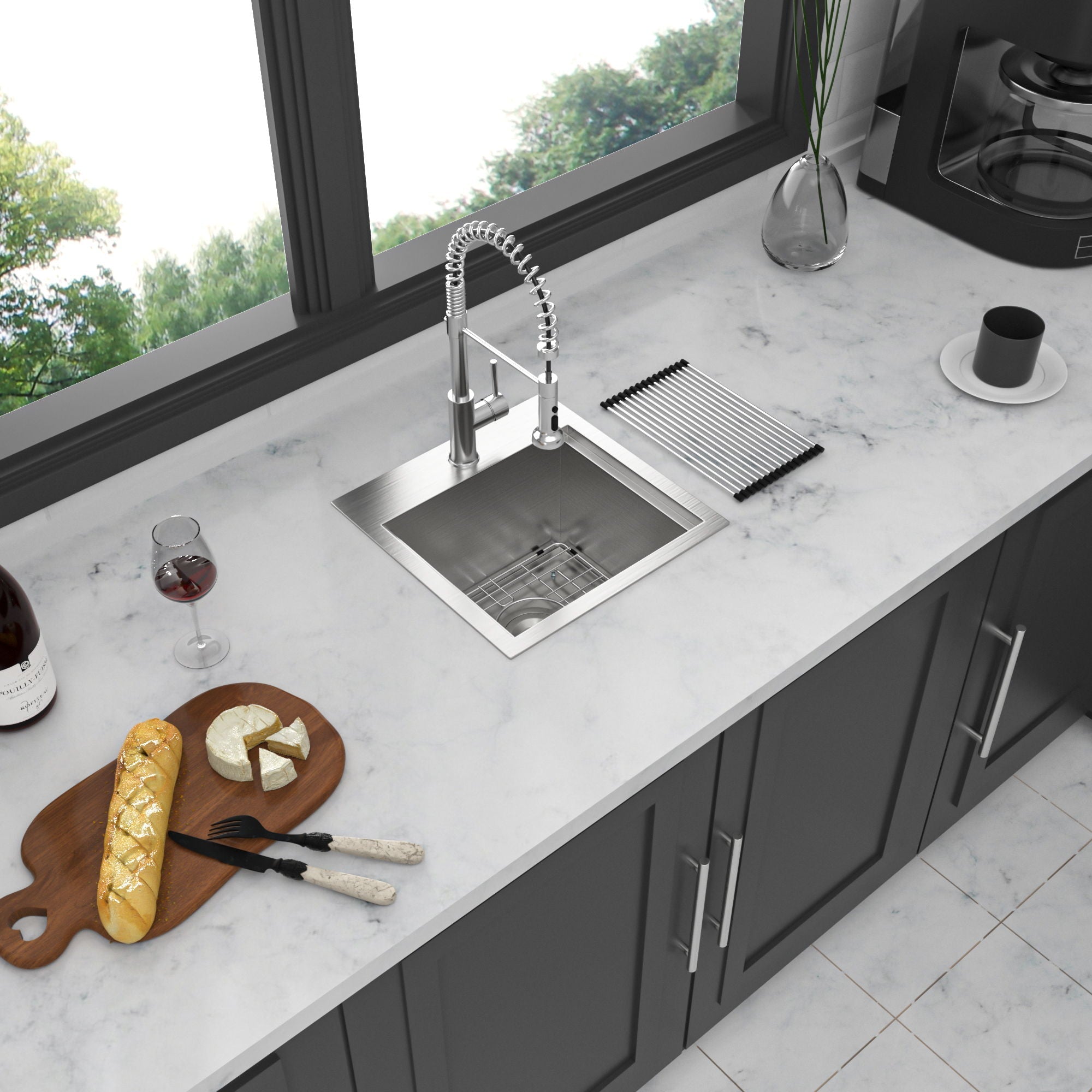 Modern Stainless Steel 15" Drop In Kitchen Sink Workstation With Accessories - Brushed Nickel by HouseOfZazla
