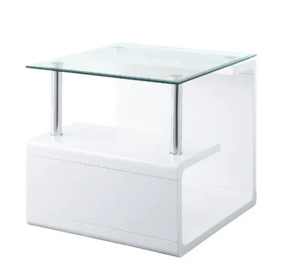 Nevaeh - End Table - Clear Glass Top & White High Gloss by Unique Piece Furniture