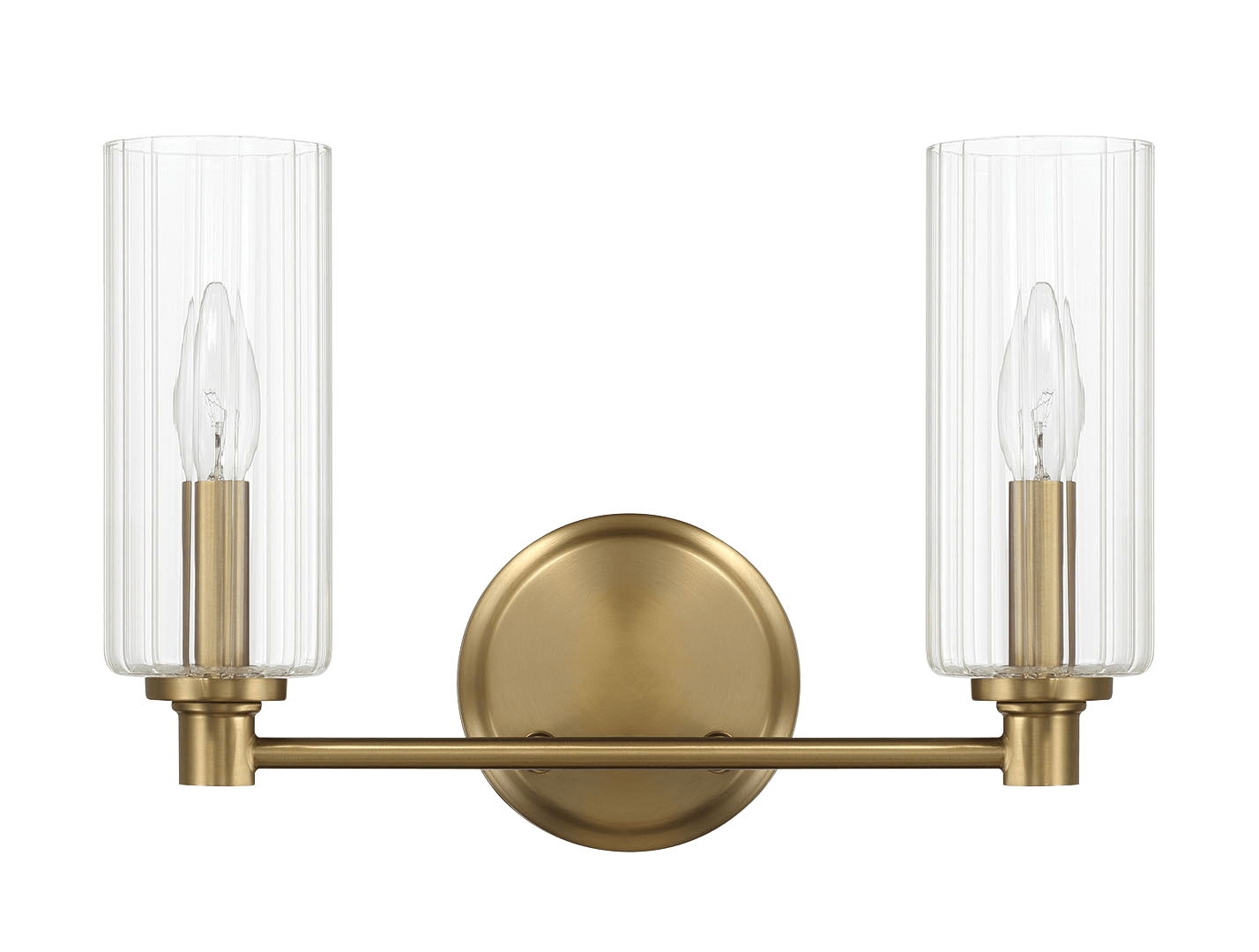 Regal - Double Light Vanity With Clear Ribbed Satin - Antique Brass / Clear by HouseOfZazla