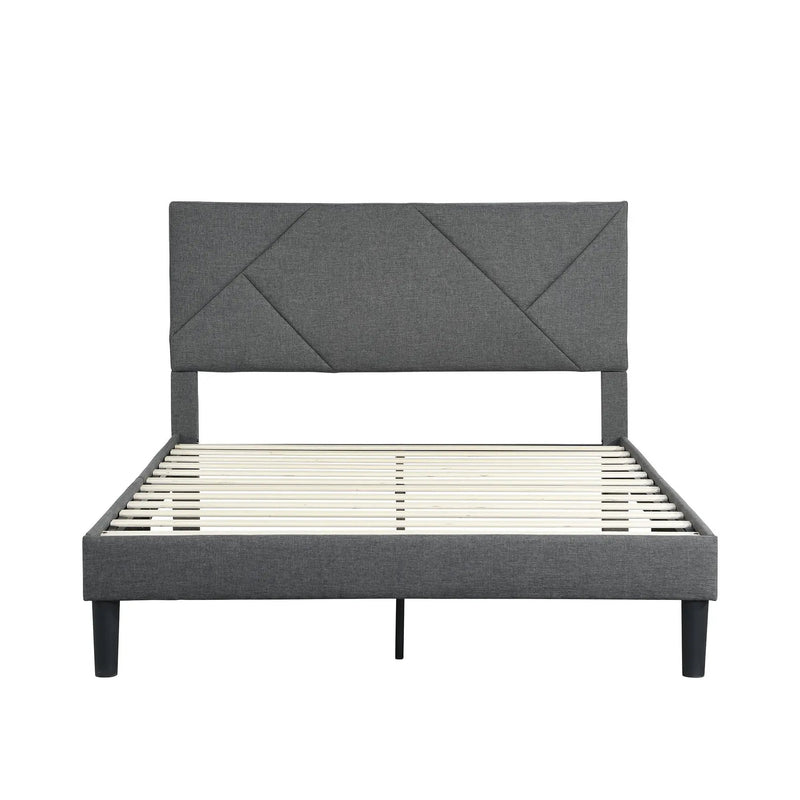Upholstered Platform Bed Frame With Headboard, Wood Slat Support by Unique Piece Furniture
