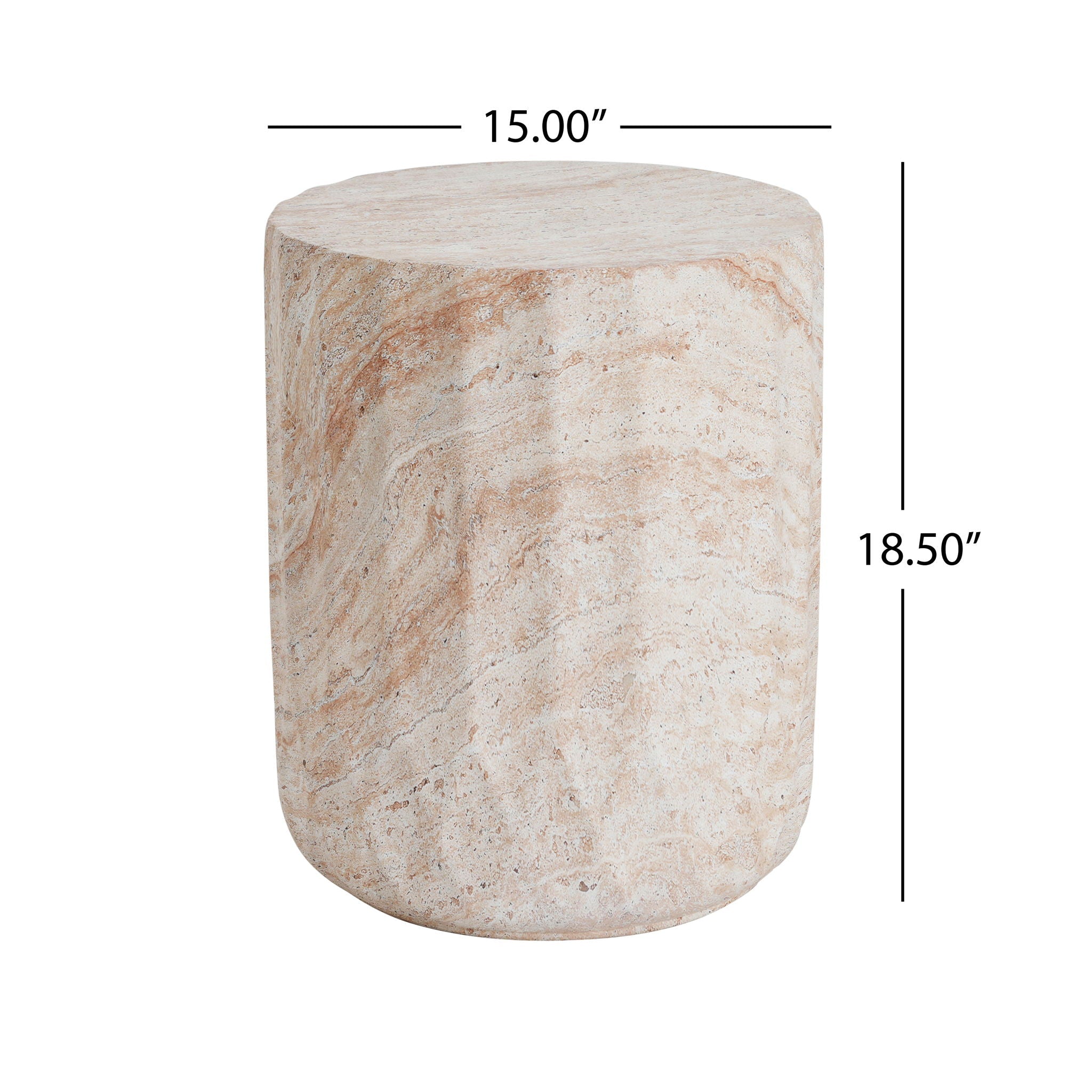 Outdoor / Indoor Lightweight Concrete Side Table, Cylinder Travertine Finish Accent Table - Beige by HouseOfZazla