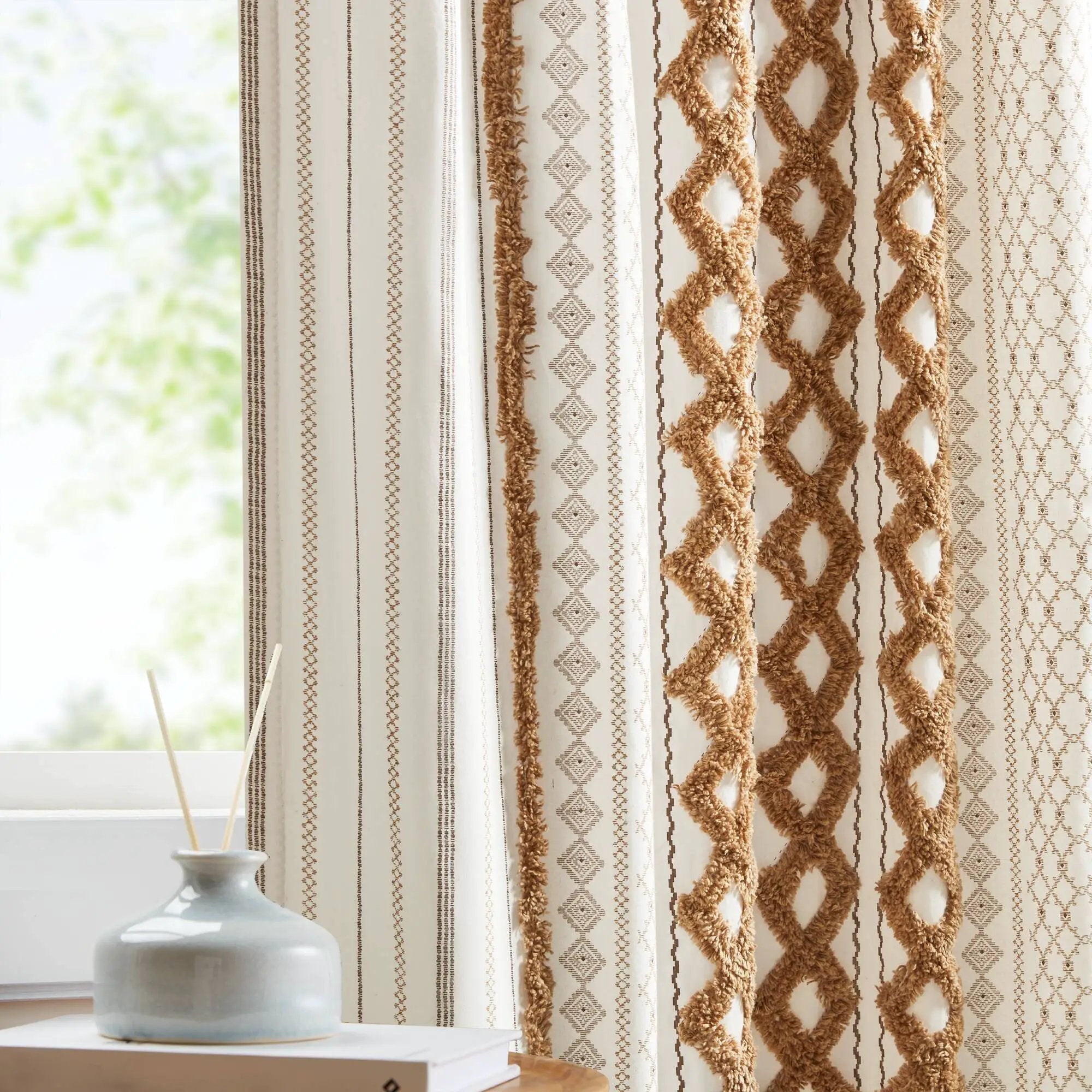 1 PC 50x84' Cotton Printed Window Panel with Chenille Stripe and Lining by HouseOfZazla