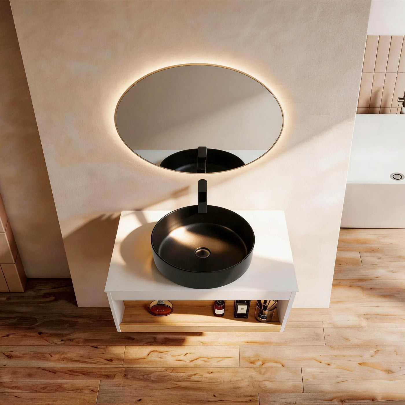 Floating Bathroom Vanity With Glossy Round Vessel Sink by Unique Piece Furniture