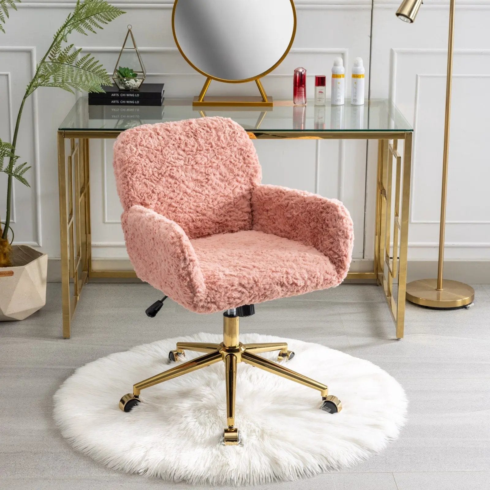 Office Chair, Artificial Rabbit Hair Home Office Chair With Metal Base, Adjustable Desk Chair Swivel Office Chair, Vanity Chair by HouseOfZazla