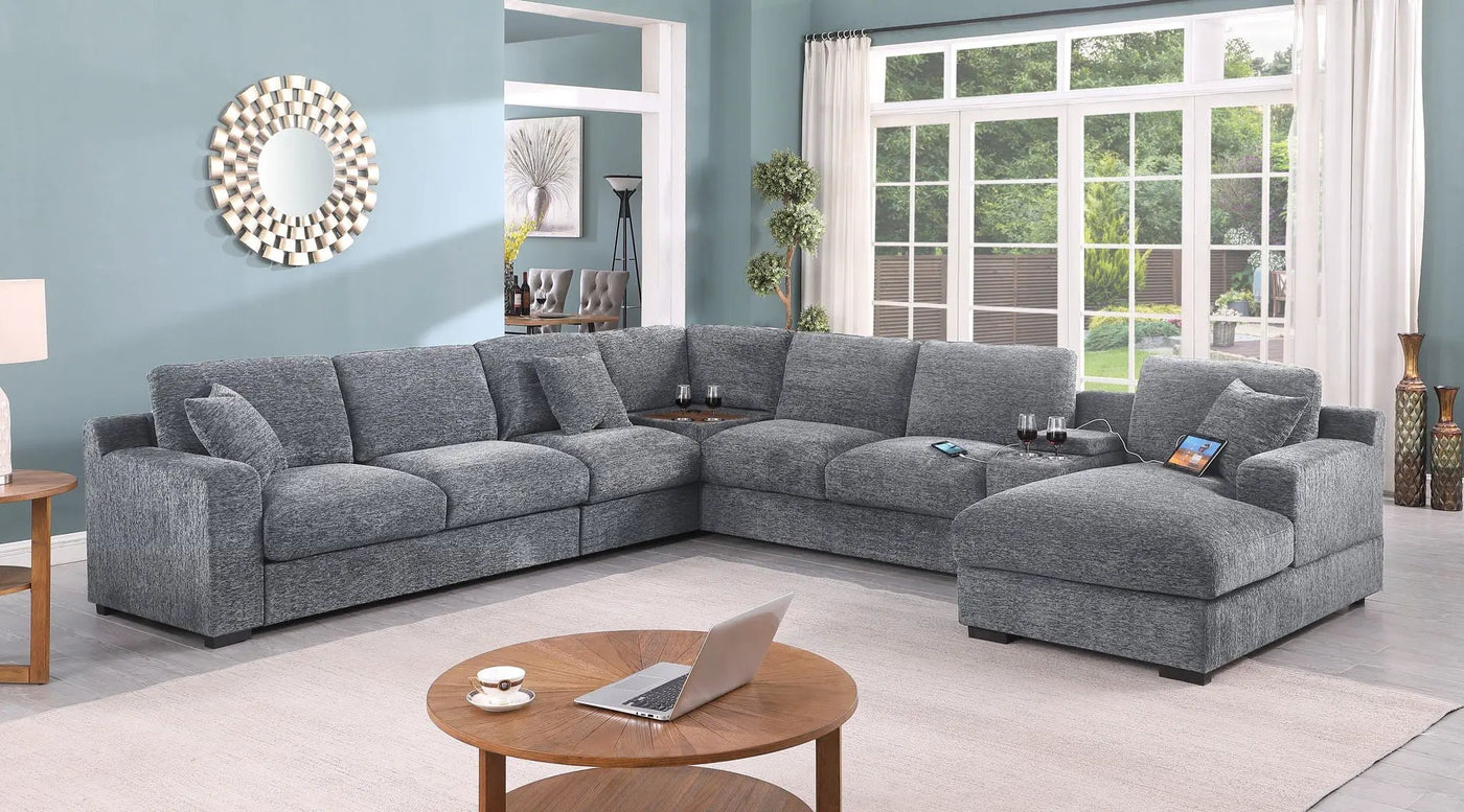 Celine - Fabric Corner Sectional Sofa With Right-Facing Chaise, Cupholders, And Charging Ports by HouseOfZazla