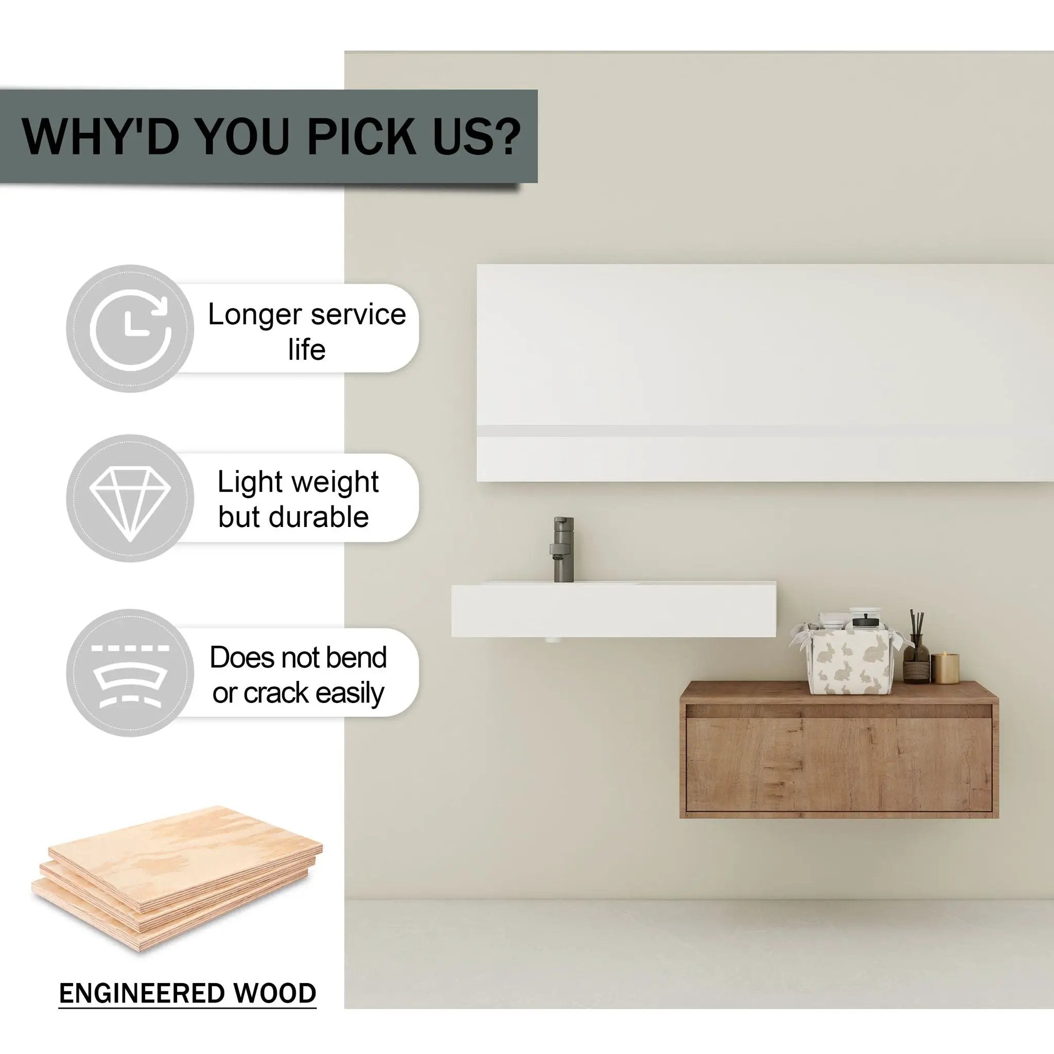 Modern Wall Mounted Bathroom Vanity With Resin Sink And Soft Close Drawer In Imitative - Imitative Oak by HouseOfZazla