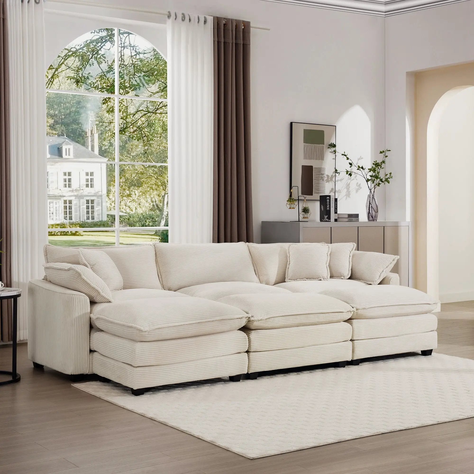 Modern Oversized Modular Cushion Sofa With Ottoman, Low Back, Deep Seating Sofa Set by HouseOfZazla