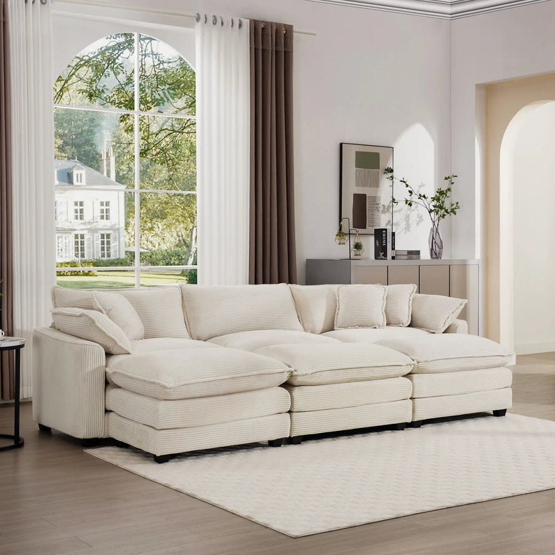 Modern Oversized Modular Cushion Sofa With Ottoman, Low Back, Deep Seating Sofa Set by HouseOfZazla