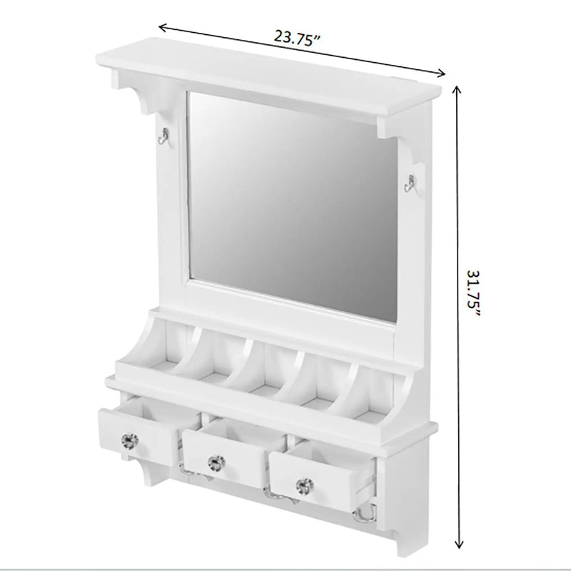 Floating Makeup Vanity With Big Mirror, Wall Mounted Storage Vanity With Drawers, Pockets & Hooks, Space Saving Decorative Home Organizer - White by Unique Piece Furniture