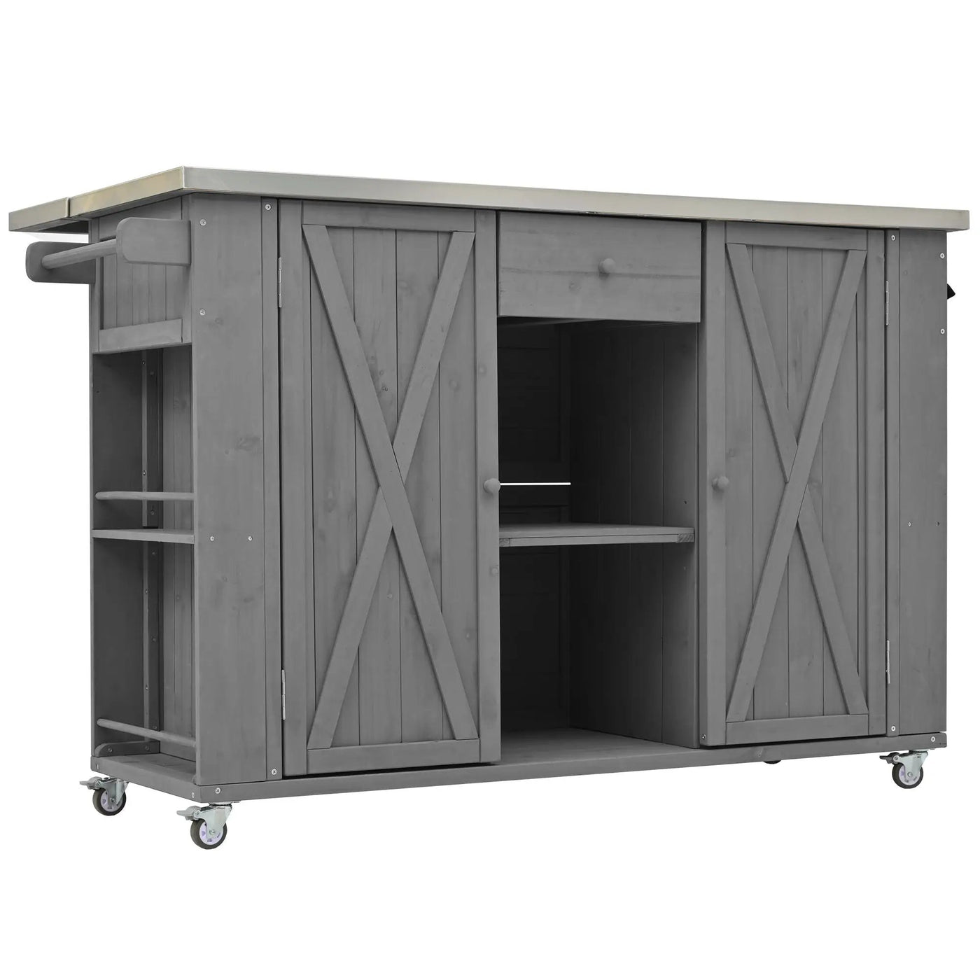 Outdoor Kitchen Island With Stainless Steel Top, Ample Storage Space, Towel And Spice Racks And A Bottle Opener by Unique Piece Furniture