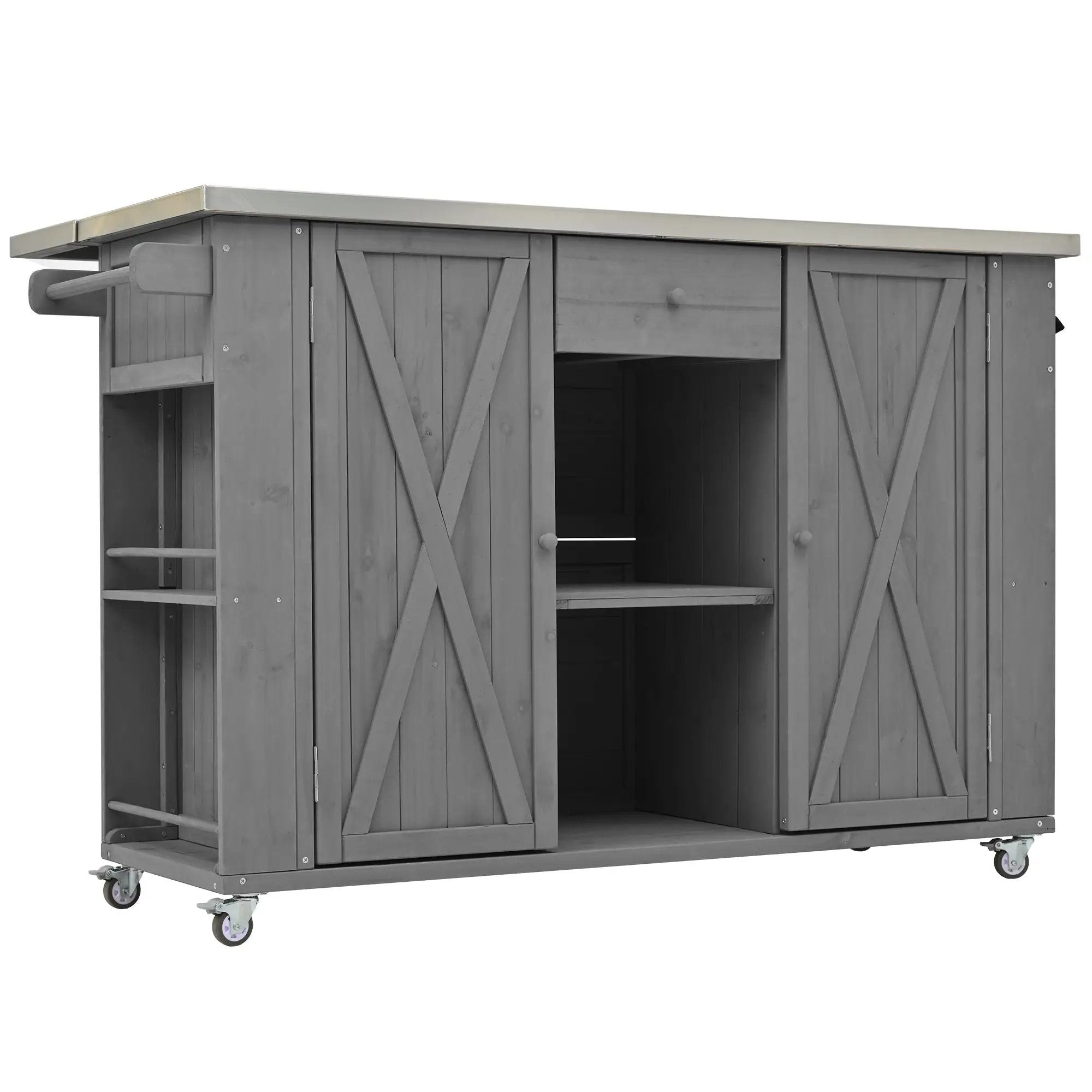 Outdoor Kitchen Island With Stainless Steel Top, Ample Storage Space, Towel And Spice Racks And A Bottle Opener by Unique Piece Furniture
