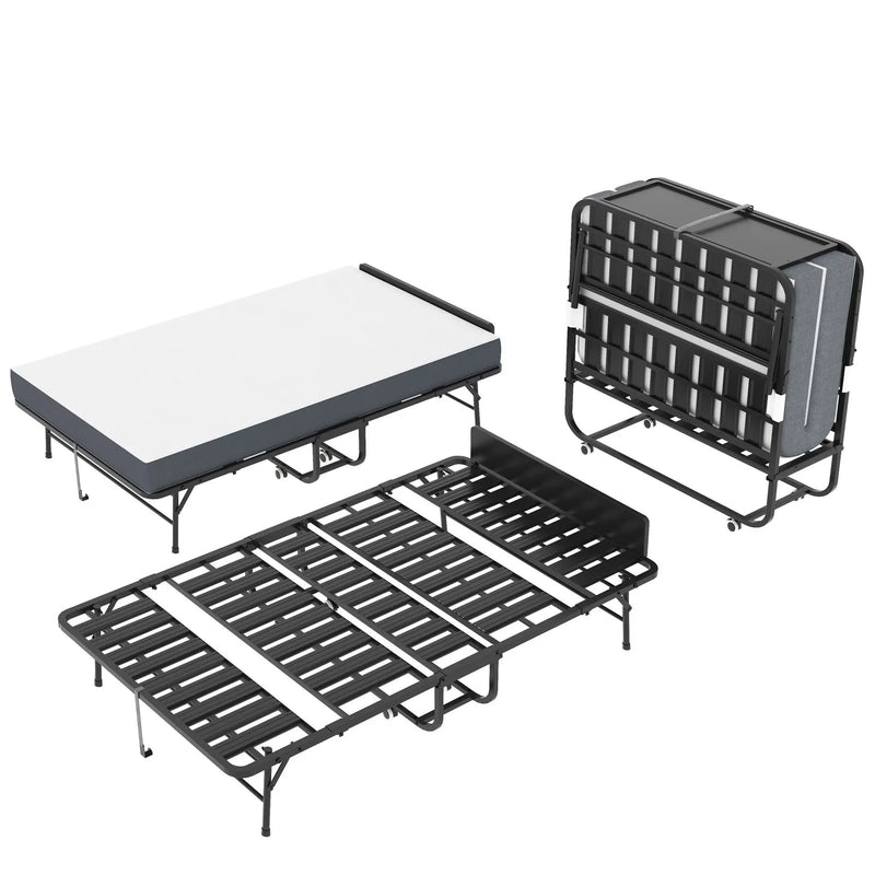 Twin Extra Long Folding Bed With Adjustable Headboard, Cot With Memory Foam Mattress - Black by HouseOfZazla