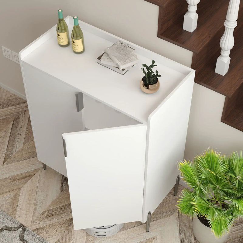 2 Door Wine Bar Cabinet With Adjustable Shelf, Soft-Closing Hinges, And High Feet - White by HouseOfZazla