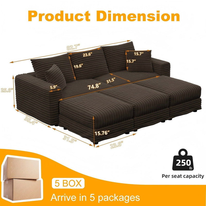 Deep Seat Convertible Sofa With Soft Pillows And Ottomans by HouseOfZazla