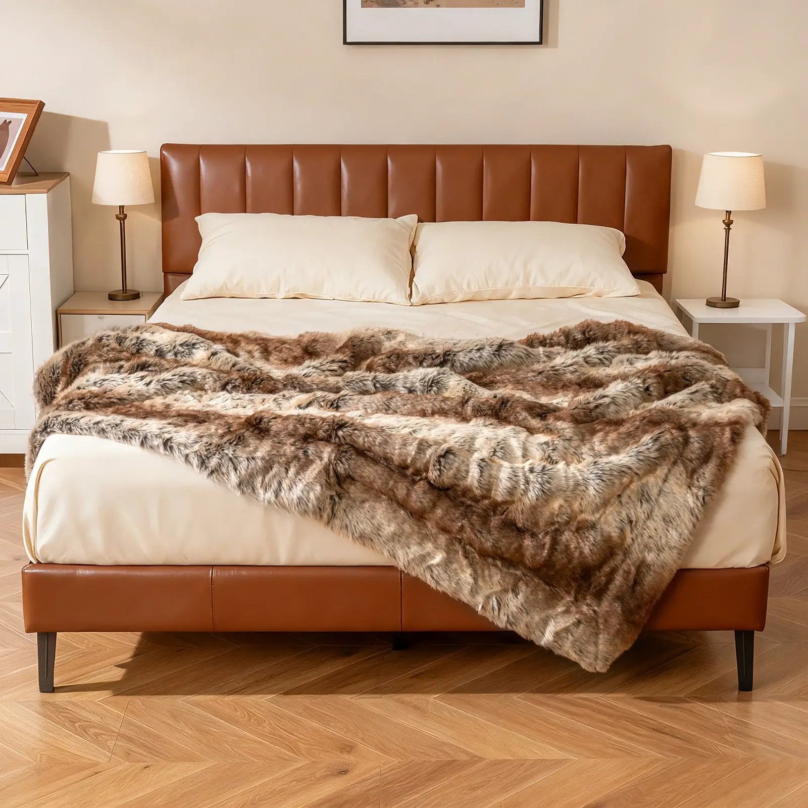 760GSM Soft Plush Fuzzy Luxury Faux Raccoon Fur Blanket for Sofa-M by DirectDeals