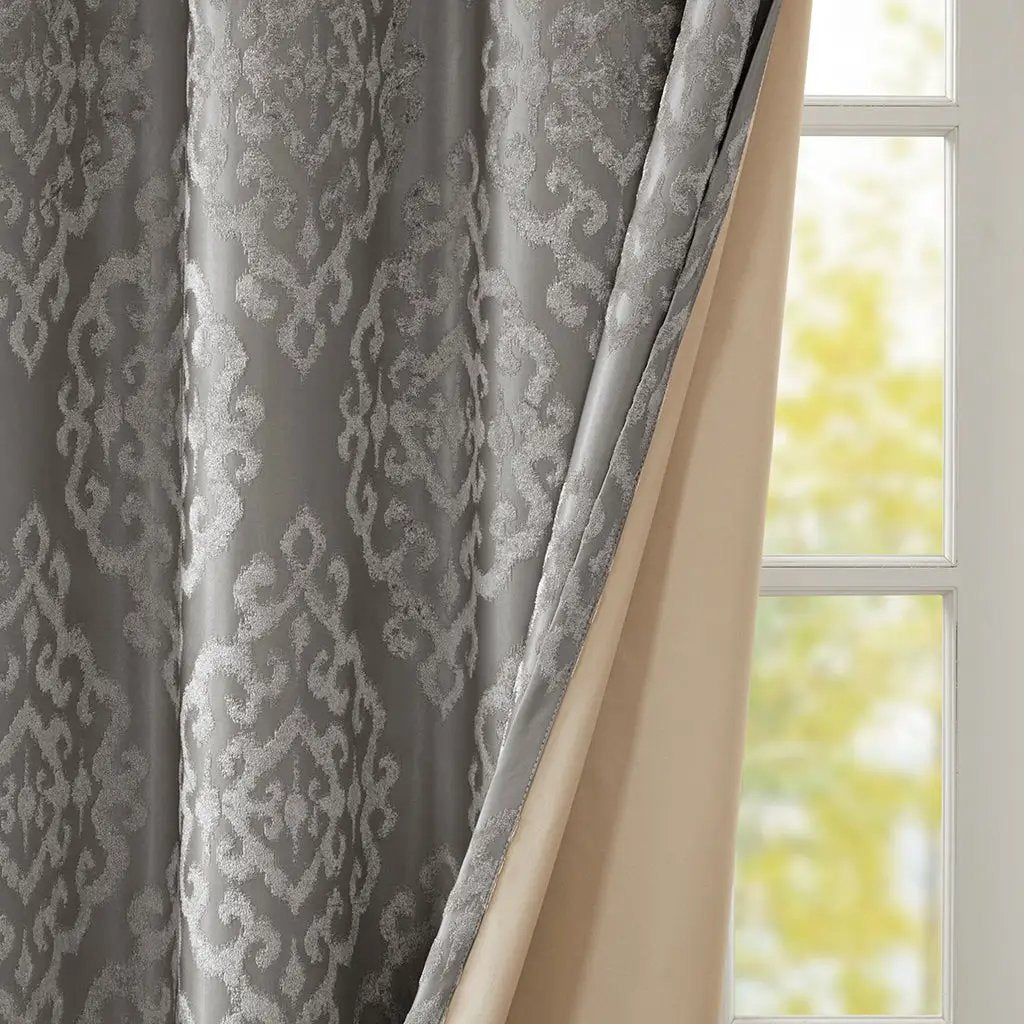 Knitted Jacquard Damask Total Blackout Grommet Curtain Panel by HouseOfZazla
