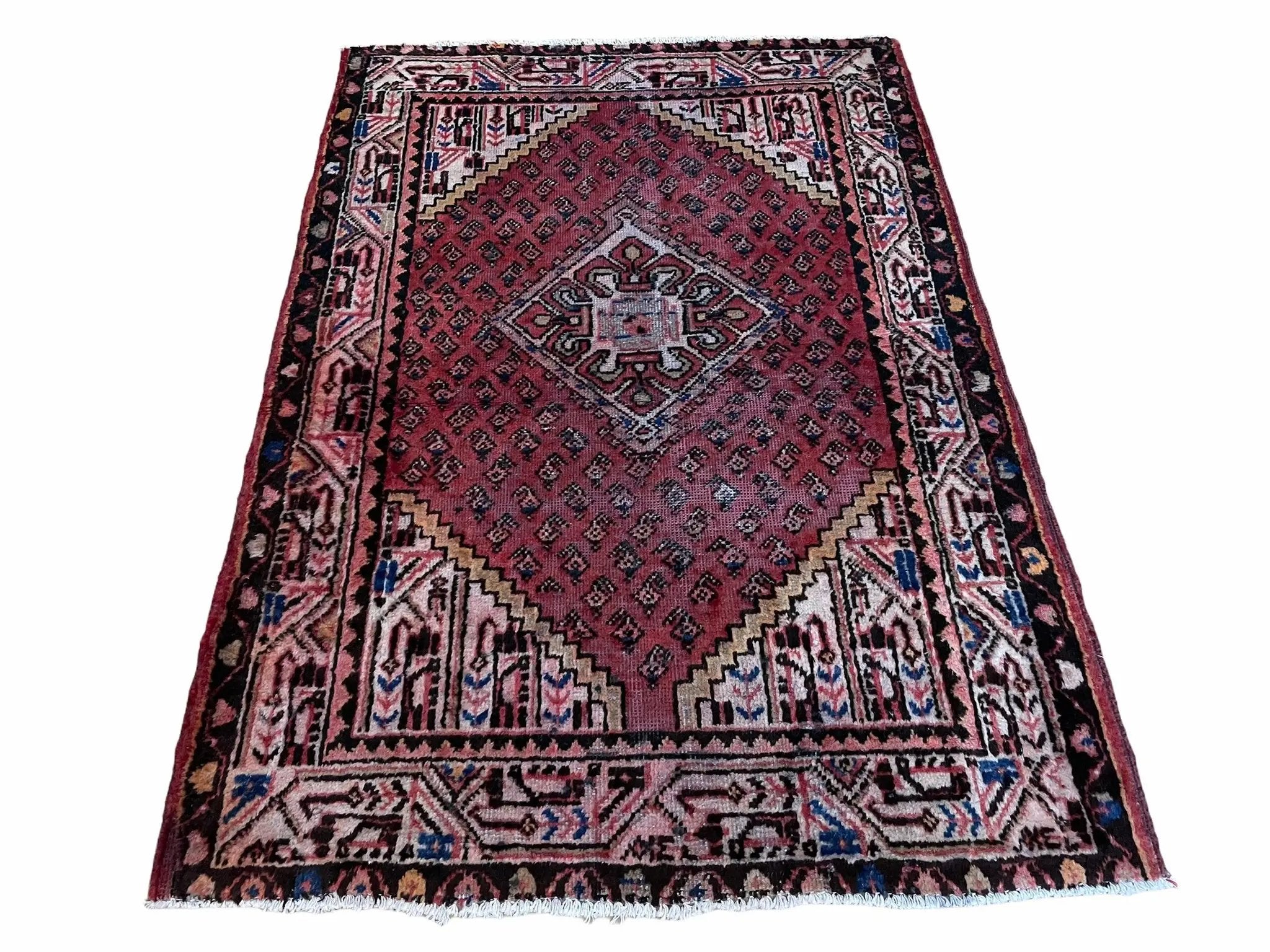 4x6 Antique Rug Handmade Wool Rug Organic Dyes Red Ivory Red Tribal Rug Boho Rug by Jewel Rugs